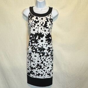 H-51 Suzi Chin‎ Black & White Floral Sleeveless Summer MIDI Dress Size 8